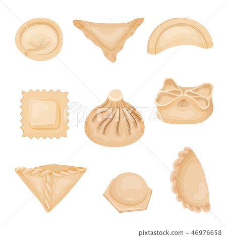 Flat vector set of dumplings of different shapes. Tasty food. Cooking theme. Elements for culinary 46976658