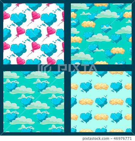 set with cute cloud cartoon seamless pattern - Stock Illustration ...