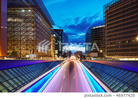 Long exposure shot of a central street at blue Long exposure shot of a central street at blue 46977420
