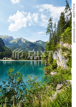 The Pragser Wildsee at daylight The Pragser Wildsee at daylight 46977434