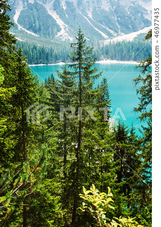 The Pragser Wildsee at daylight The Pragser Wildsee at daylight 46977435