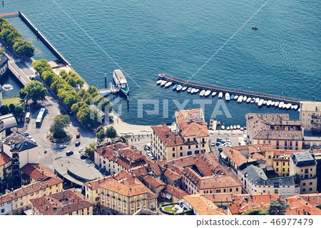 Como city little port and old buildings Como city little port and old buildings 46977479