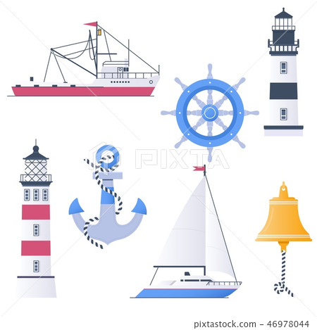 Marine vector set with ships, boats and nautical anchors Marine vector set with ships, boats and nautical anchors 46978044