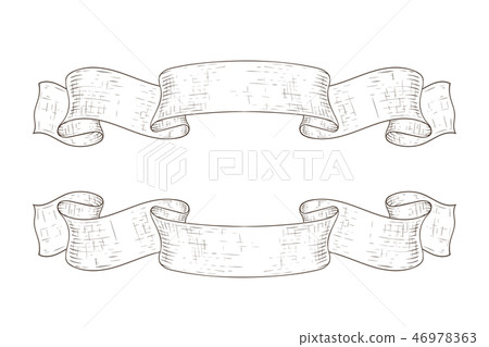 Ribbon Banners Outline Hand Drawn Sketch Stock Illustration