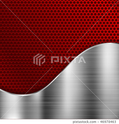 Red metal perforated background with brushed steel element 46978463