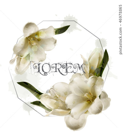 Lily watercolor flowers abstract wreath frame 46978865