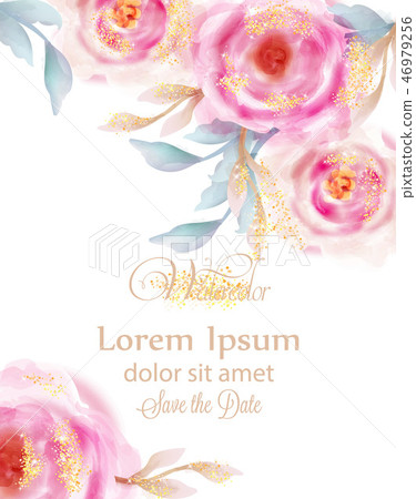 Watercolor pink roses with golden glitter Watercolor pink roses with golden glitter 46979256