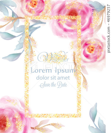 Watercolor pink roses with golden glitter Watercolor pink roses with golden glitter 46979257