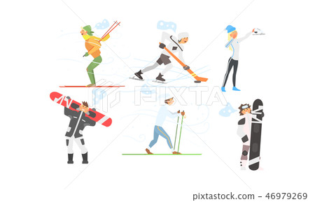 Winter sports activities set, skiing, hockey, figure skating, snowboarding vector Illustration Winter sports activities set, skiing, hockey, figure skating, snowboarding vector Illustration 46979269