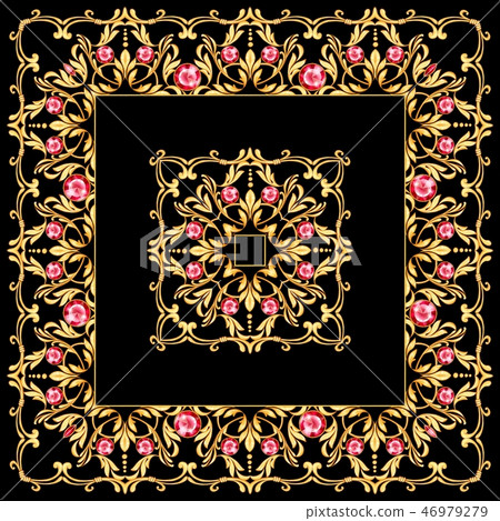 Square composition with golden scrolls and ruby Square composition with golden scrolls and ruby 46979279