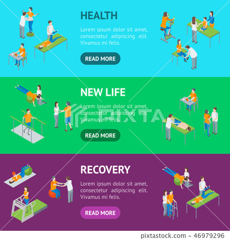 Physiotherapy People Banner Horizontal Set 3d Stock