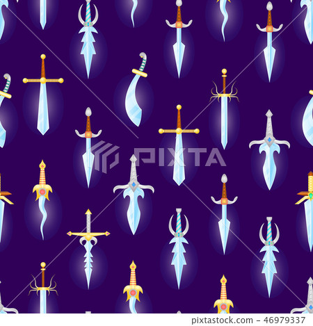 Cartoon Magic Swords Seamless Pattern Background. Vector 46979337