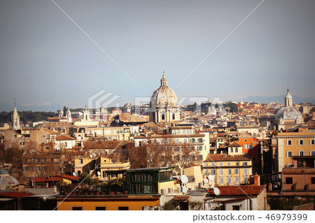 Cityscape of Rome, Italy, a view from the Gianicolo (Janiculum) hill Cityscape of Rome, Italy, a view from the Gianicolo (Janiculum) hill 46979399