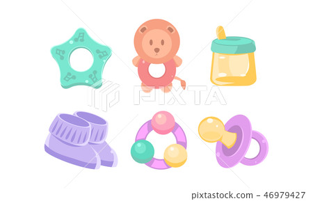 Newborn and baby care icons set, nursery accessories, baby shower and newborn concept vector 46979427
