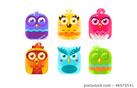Collection of colorful glossy birds, lovely bright birdies vector Illustration 46979541