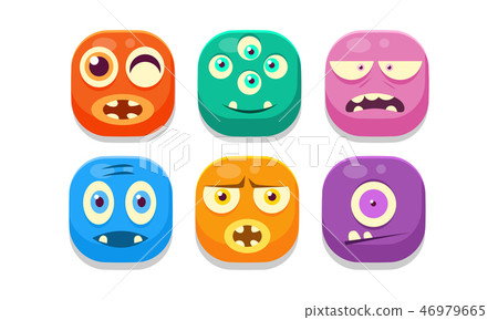 Collection of bright buttons emoticons with different emotions, colorful emoji monsters vector 46979665