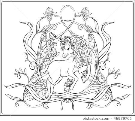 Unicorn and fantastic vintage flowers. 46979765