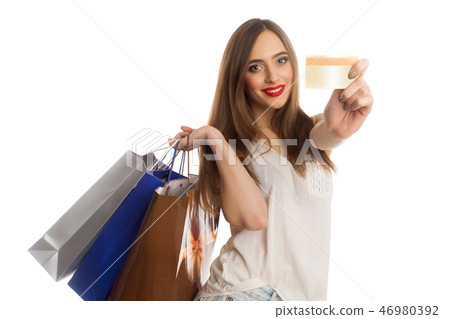 Young model showing credit card 46980392