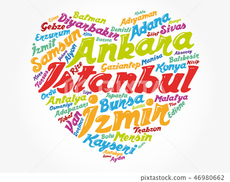 Heart word cloud with List of cities in Turkey Heart word cloud with List of cities in Turkey 46980662