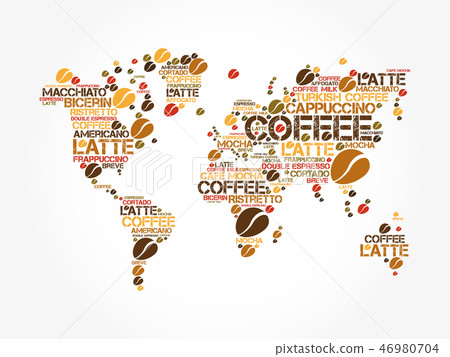 Coffee drinks word cloud in World Map 46980704