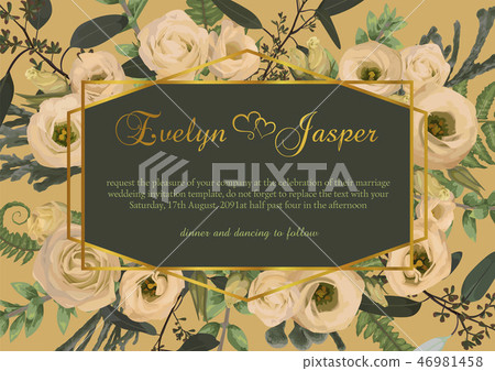 Vector polygonal gold frame with leaves 46981458