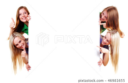 women and empty banner 46981655