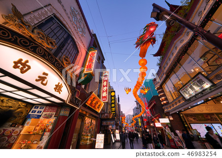 Yokohama cityscape of Japan Overlooking Yokohama Chinatown (evening scenery) Yokohama cityscape of Japan Overlooking Yokohama Chinatown (evening scenery) 46983254
