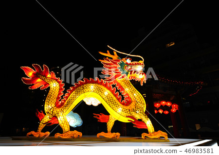 Yokohama Cityscape of Japan Overlooking Yokohama Chinatown / 2019 Spring Festival Lantern, night view (in the back right is Aiyoshitei) 46983581