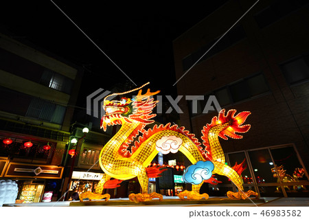 日本橫濱城市景觀，可俯瞰橫濱唐人街，2019年春節蘭卡（夜景） 46983582