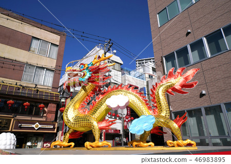 日本橫濱城市景觀俯瞰橫濱唐人街・ 2019年春節花 46983895
