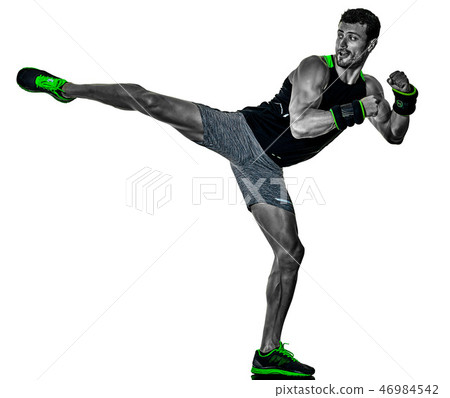 fitness man cardio boxing exercises isolated fitness man cardio boxing exercises isolated 46984542