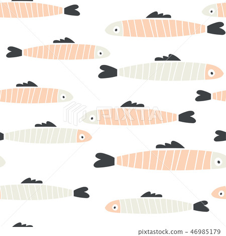 handdrawn seamless pattern of doodle fish sardines handdrawn seamless pattern of doodle fish sardines 46985179