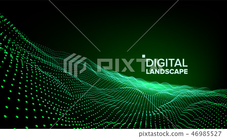 Abstract Landscape Vector. Particle Wireframe. Big Flow. Cyber Concept. Futuristic Graphic. Relief 46985527