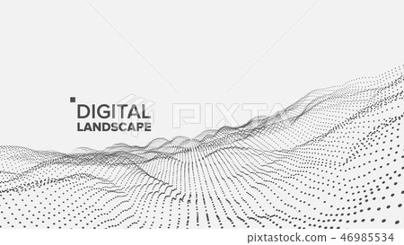 Abstract Landscape Vector. Particle Wireframe. Big Flow. Cyber Concept. Futuristic Graphic. Relief 46985534