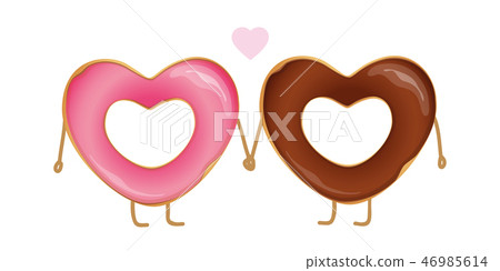 two heart shaped donuts in love chocolate and pink glaze 46985614