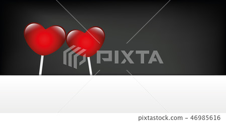two heart shaped lollipops on banner with copy space two heart shaped lollipops on banner with copy space 46985616