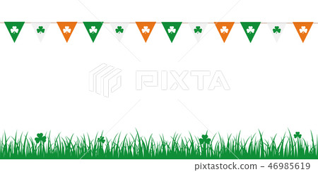 party flags with clover leaves on white background with meadow party flags with clover leaves on white background with meadow 46985619
