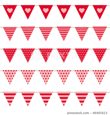 set of red party flags with heart pattern on white background set of red party flags with heart pattern on white background 46985623