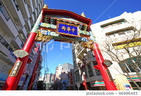 Yokohama cityscape in Japan Overlooking Yokohama Chinatown (Suzakumon) 46986483