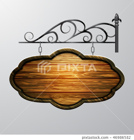 hanging, wooden Board vector, wooden object for text. 46986582