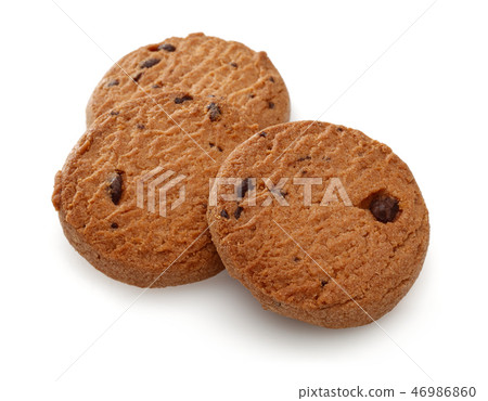 Chocolate chip biscuits on white background 46986860