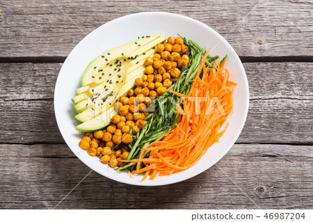 Buddha bowl avocado chicken pepper quinoa chickpe Buddha bowl avocado chicken pepper quinoa chickpe 46987204