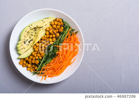 Buddha bowl avocado chicken pepper quinoa chickpe Buddha bowl avocado chicken pepper quinoa chickpe 46987206