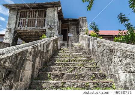 old stone staircase in Baclayon catolic Church in Bohol Island, Philippines. 46988751