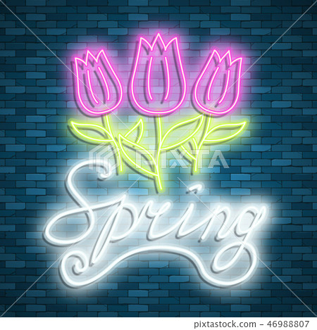 Neon banner spring. Stock vector. Poster for spring party. Neon banner spring. Stock vector. Poster for spring party. 46988807