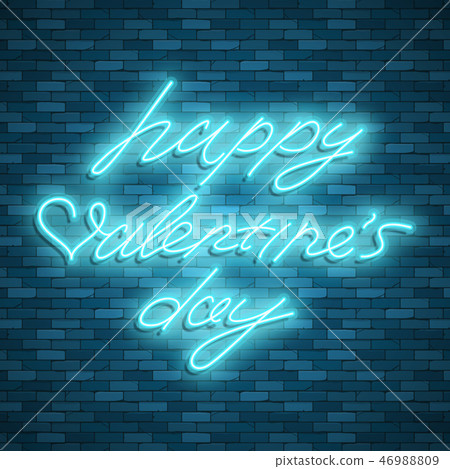 Happy Valentines Day. Neon. Vector stock images 46988809