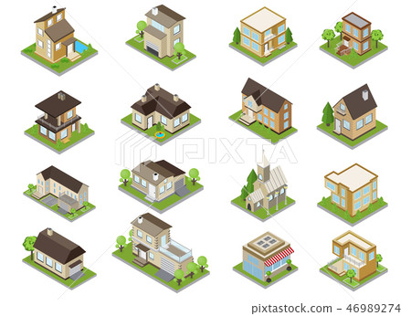 Suburbia Buildings Icons Set 46989274