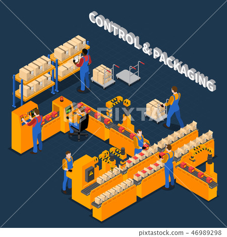 Packaging Factory Isometric Composition 46989298
