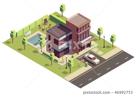 Isometric Suburban Villa Composition - Stock Illustration [46992753 ...