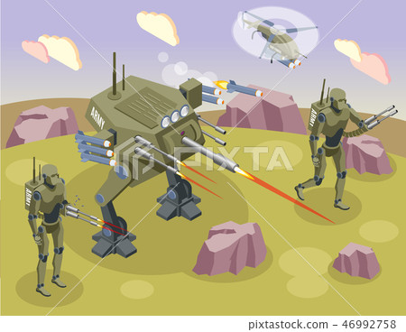 Military Robots Isometric Background 46992758